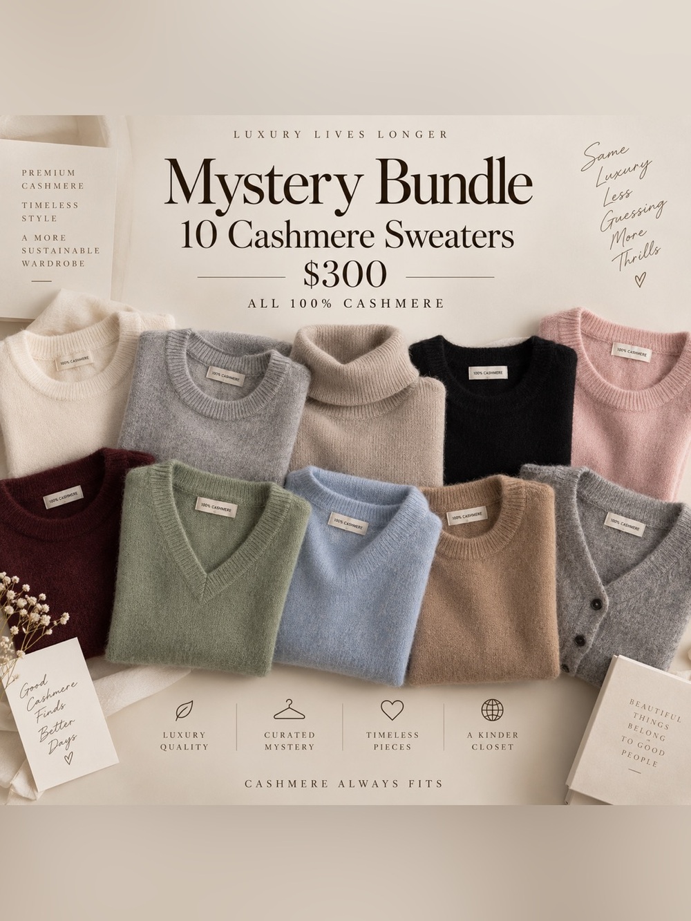 Mystery Bundle: 10 Cashmere Sweaters - Mixed Colors